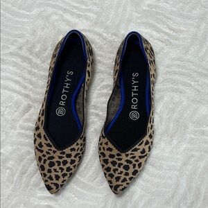 Rothy's Leopard Print Pointed Toe Flats in Tan and Black